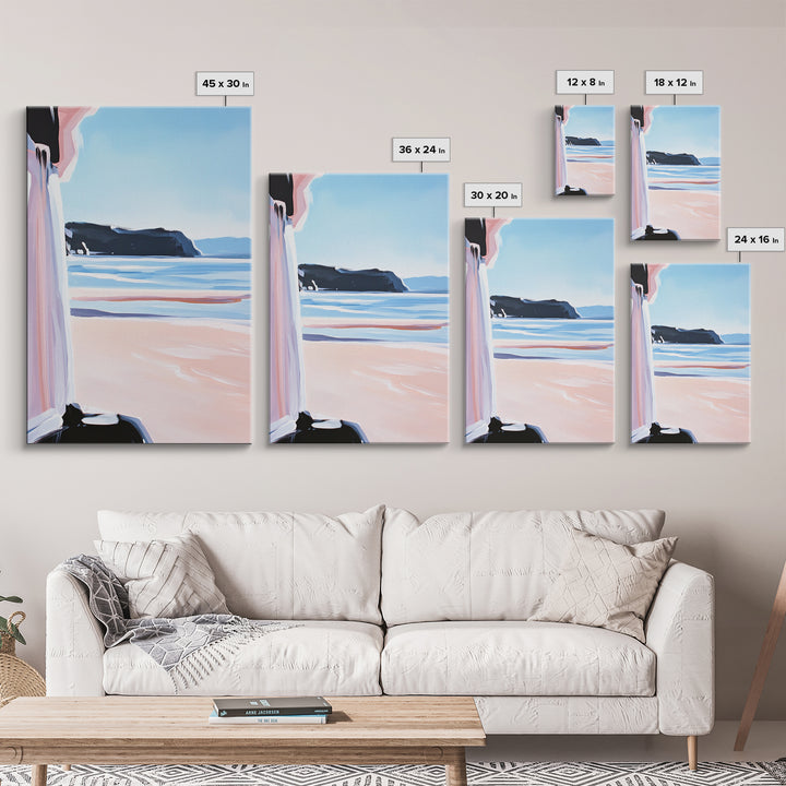 Ocean Horizon, Coastal Landscape, Serene Beach Art, Pastel Tones, Framed Canvas Print, Minimalist Home Decor, Living Room Art