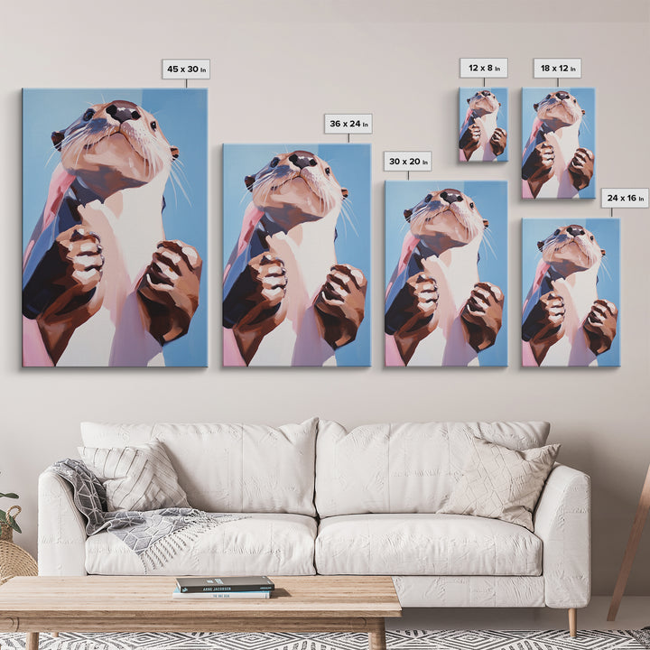 Otter Portrait, Animal Lover Gift, Cute Wildlife Art, Whimsical Decor, Framed Canvas Print, Playful Wall Art, Bedroom Artwork