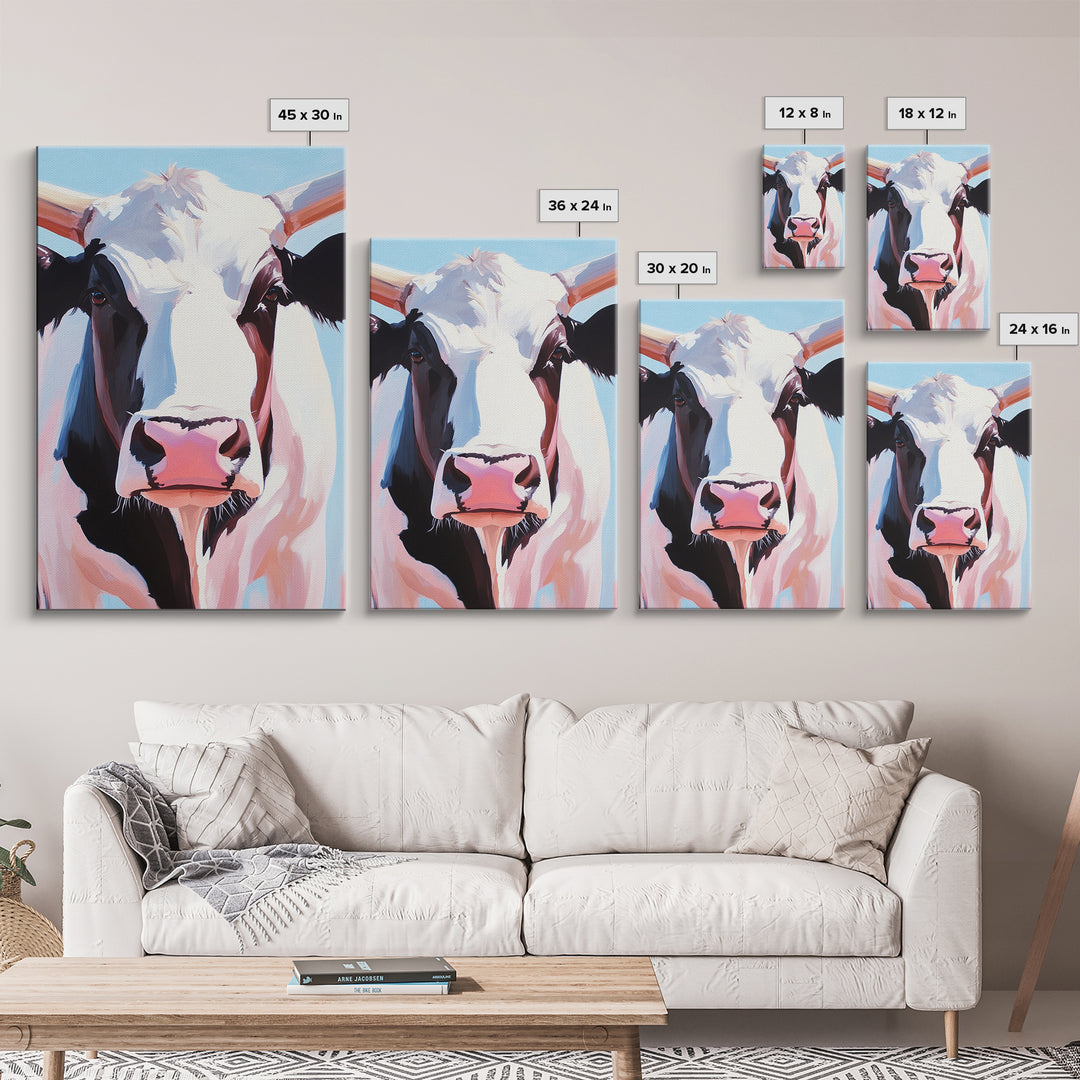 Cow Portrait, Farmhouse Animal Art, Rustic Wall Decor, Country Home Aesthetic, Modern Barn Decor, Canvas Print, Kitchen Wall Art