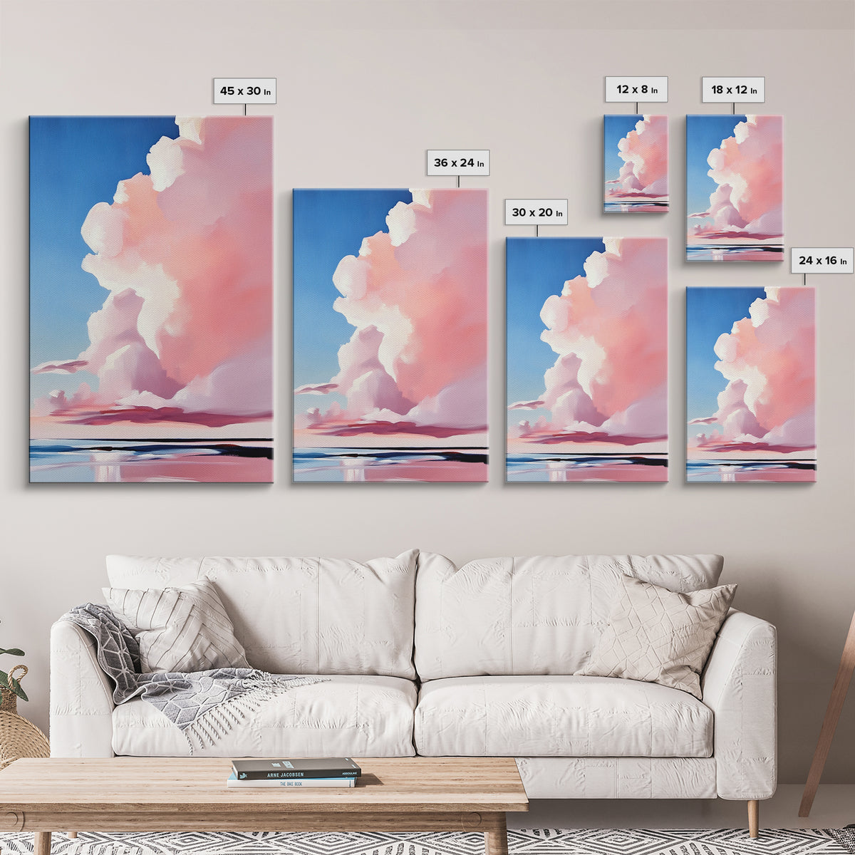Cloudscape, Sky Painting, Dreamy Wall Art, Minimalist Home Decor, Pastel Sky, Framed Canvas Print, Sunset Clouds, Serene Aesthetic