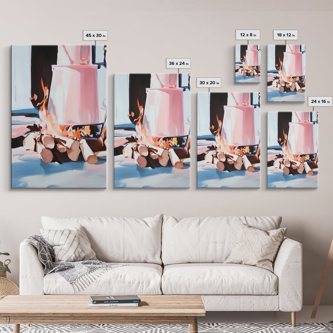 Campfire, Cozy Art, Autumn Decor, Rustic Wall Art, Framed Canvas Print, Cabin Vibes, Warm Aesthetic, Nature Lover Artwork