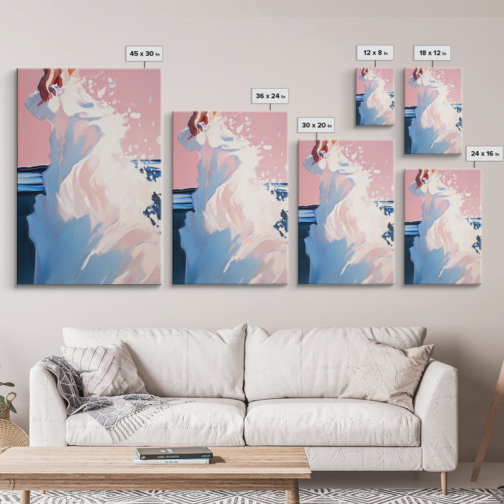 Pink Clouds, Coastal, Beach Wall Art, Boho, Aesthetic, Dreamy, Sunset, Pastel, Sky, Seascape, Minimalist, Framed Canvas Print