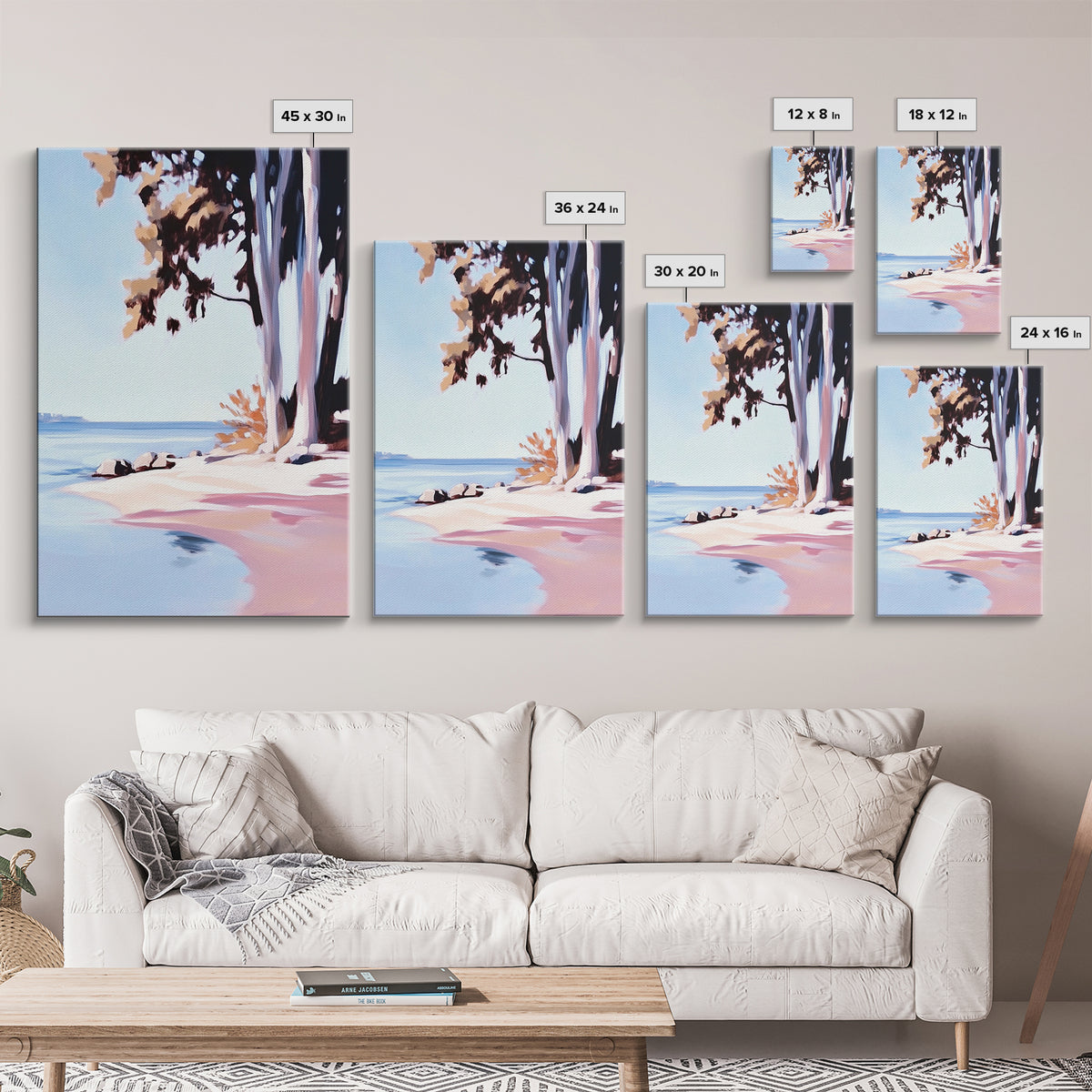 Coastal Serenity, Beach Landscape, Blue Ocean, Framed Canvas Print, Minimalist Wall Art, Modern Decor, Living Room Art, Ocean Scene