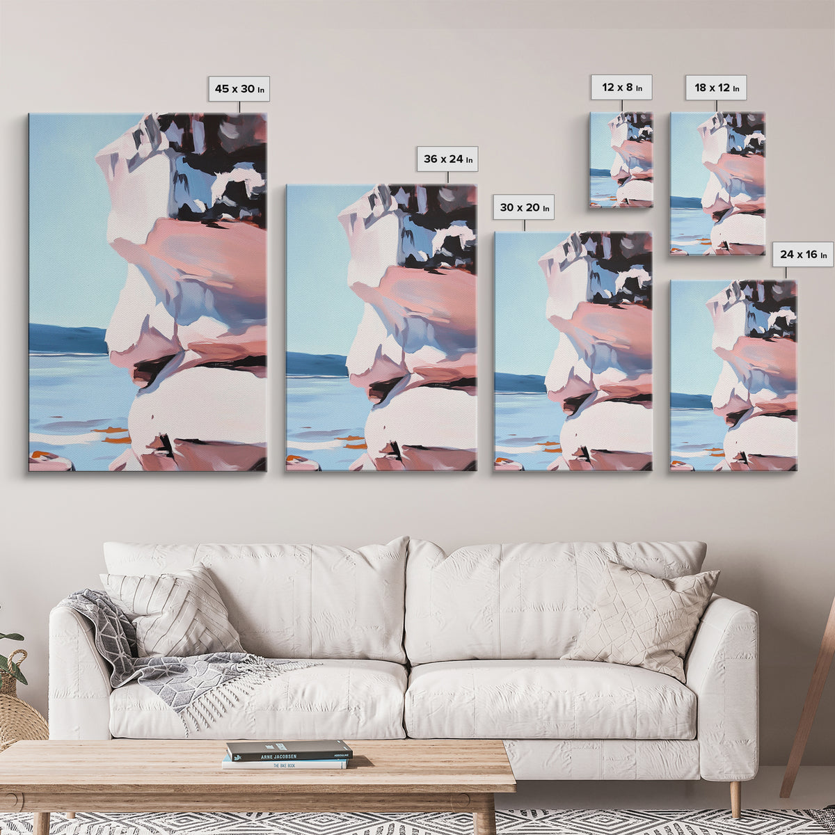 Coastal Cliffs, Ocean Wall Art, Beach House Decor, Abstract Seascape, Modern Coastal, Framed Canvas Print, Nautical Wall Art