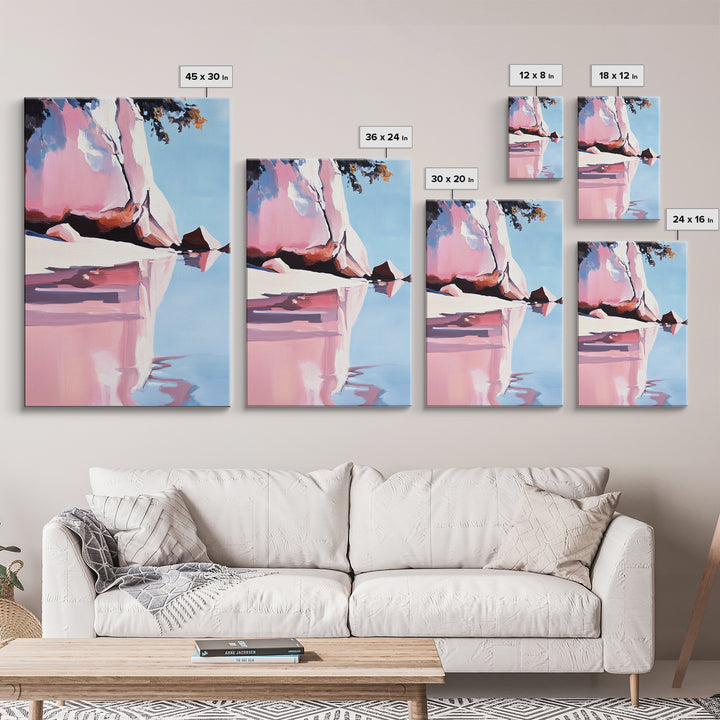 Ocean Rockscape, Nature Wall Art, Minimalist Coastal, Modern Beach House Decor, Pastel Seascape, Relaxing Art, Framed Canvas Print