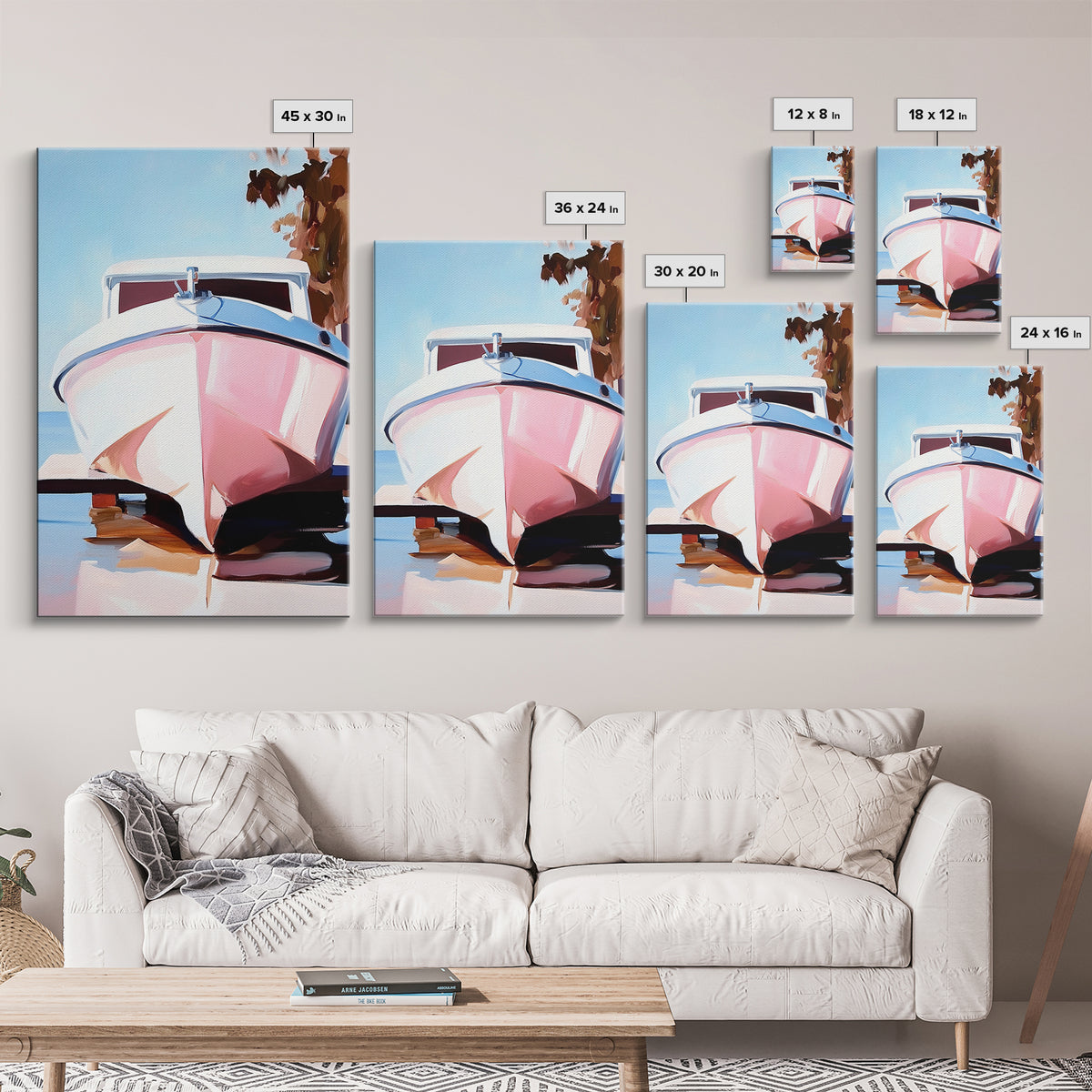 Boat Reflection, Coastal Decor, Nautical Art, Marina Print, Framed Canvas Print, Ocean Wall Art, Minimalist Seascape, Tranquil Artwork