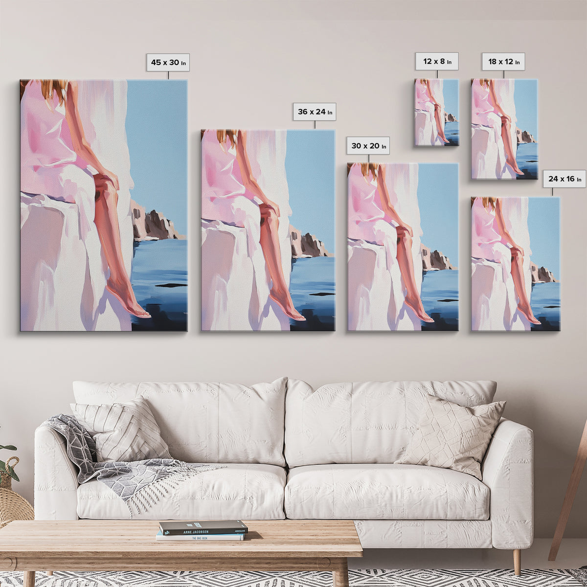 Abstract Rock, Water Reflection, Earthy Tones, Tranquil Nature Scene, Modern Aesthetic, Framed Canvas Print, Living Room Wall Art