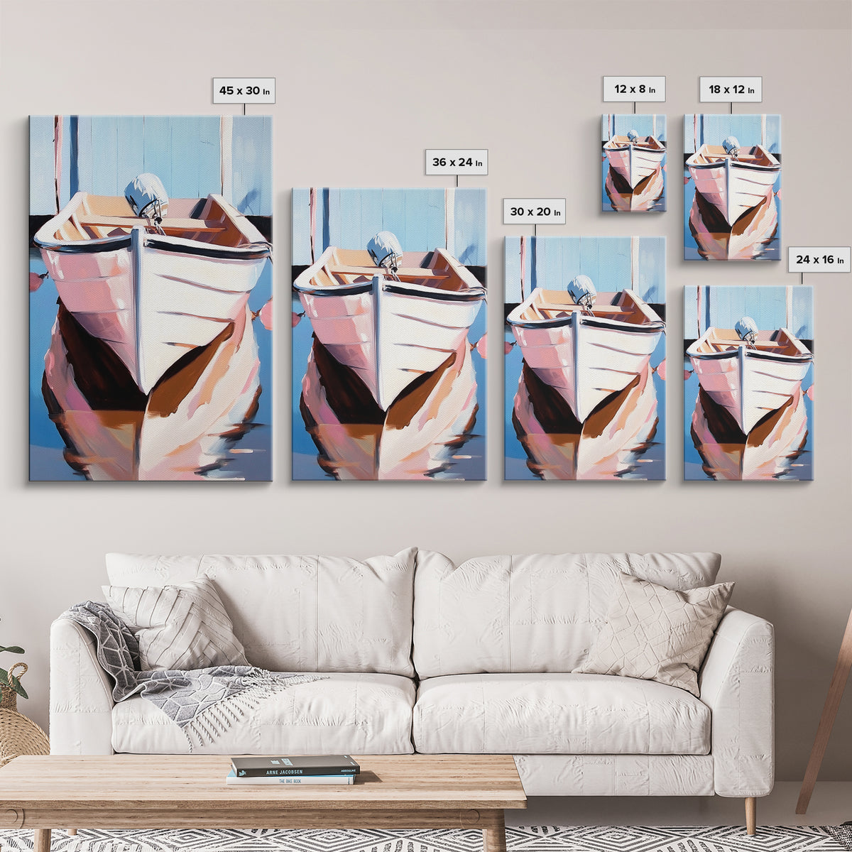 Rustic Boat, Nautical Wall Art, Coastal Home Decor, Seaside Aesthetic, Soft Pastels, Framed Canvas Print, Living Room