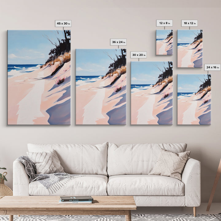 Beach Path, Coastal Art, Modern Seascape, Framed Canvas Print, Ocean Wall Art, Minimalist Beach Painting, Bedroom Wall Decor