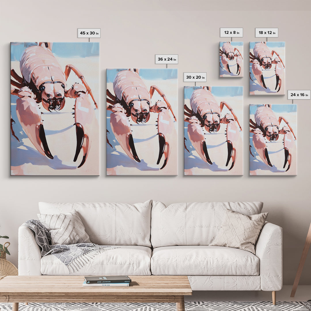 Crab Art, Coastal Nautical, Beach House Decor, Framed Canvas Print, Ocean Wall Art, Modern Minimalist Painting, Kitchen Wall Decor