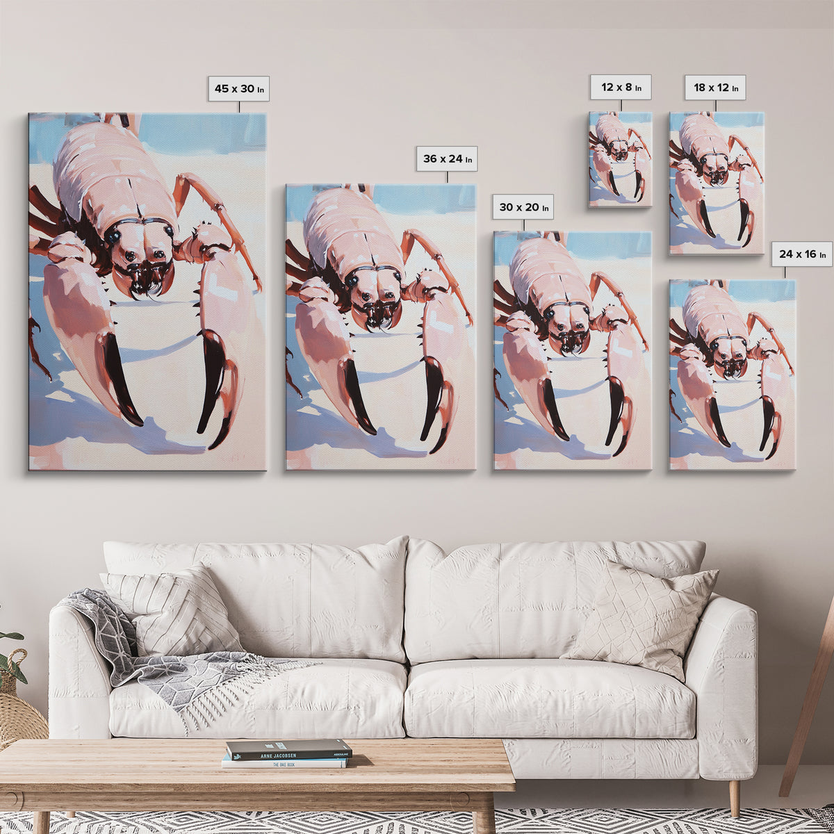 Crab Art, Coastal Nautical, Beach House Decor, Framed Canvas Print, Ocean Wall Art, Modern Minimalist Painting, Kitchen Wall Decor