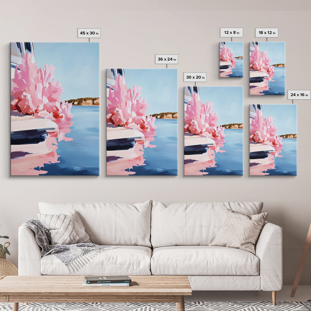 Boat Reflection, Nautical Wall Art, Ocean Painting, Framed Canvas Print, Coastal Living Decor, Modern Seascape, Beach House Artwork