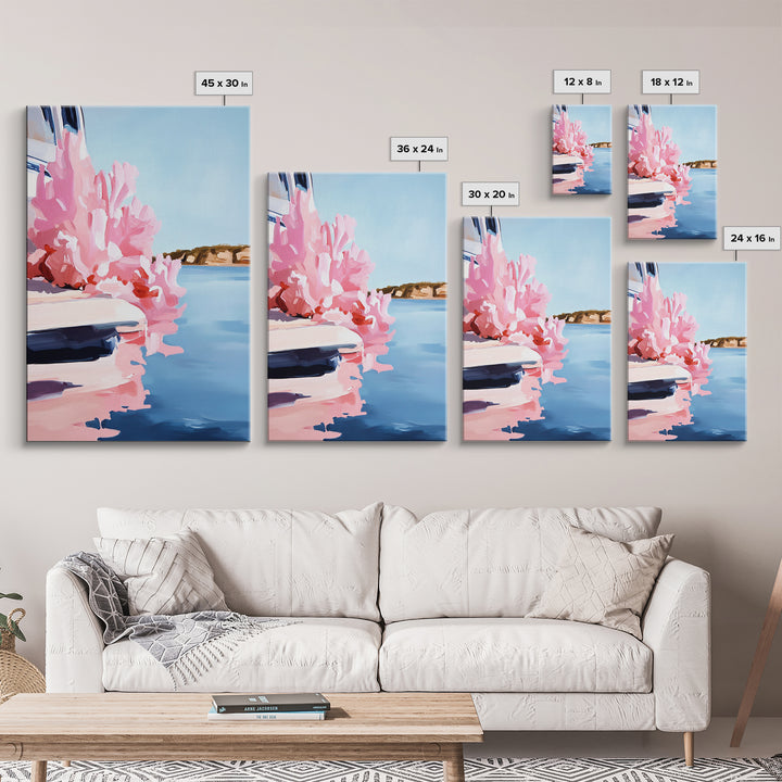 Boat Reflection, Nautical Wall Art, Ocean Painting, Framed Canvas Print, Coastal Living Decor, Modern Seascape, Beach House Artwork