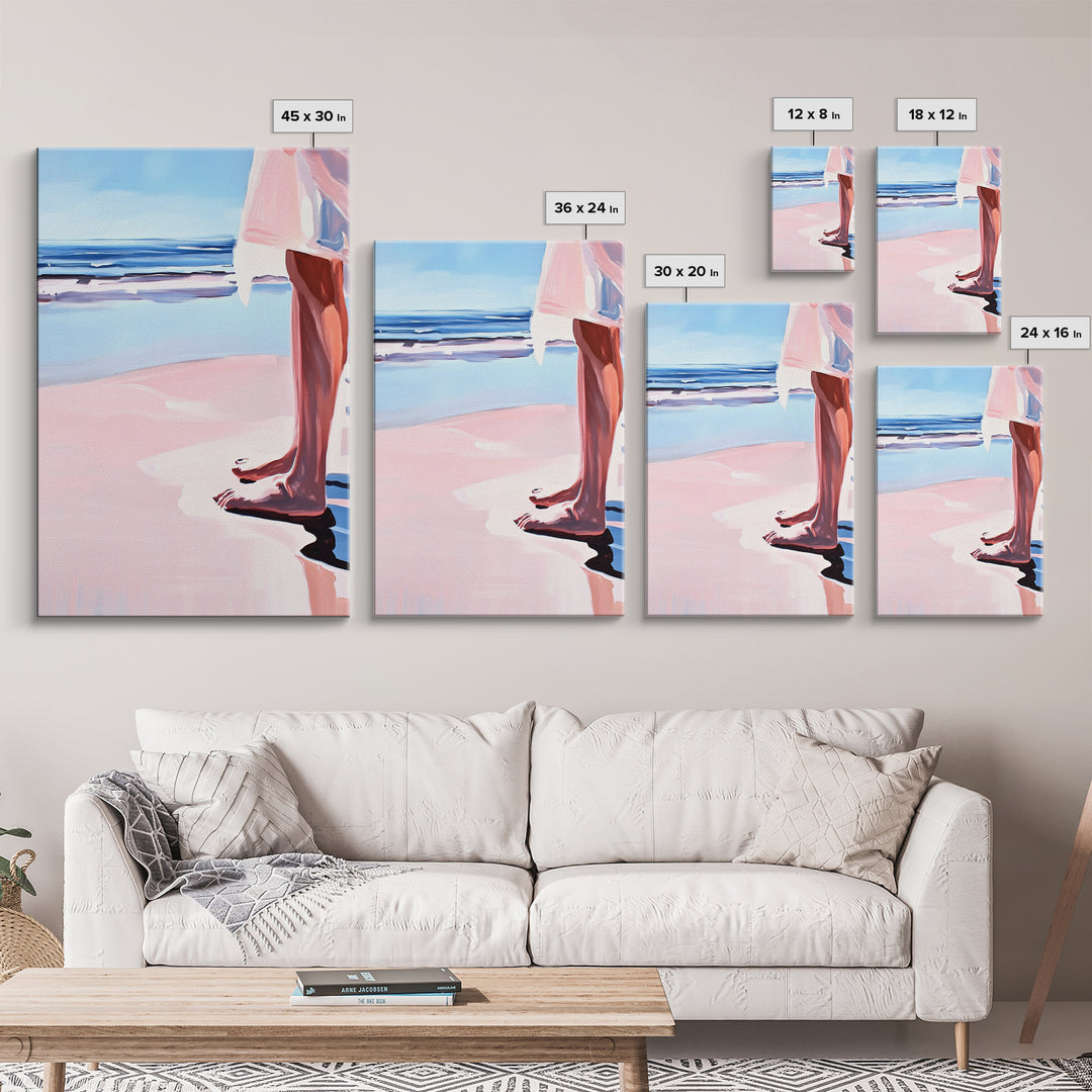 Barefoot Beach, Ocean View, Coastal Serenity, Minimalist Art, Framed Canvas Print, Seaside Aesthetic, Bedroom Decor, Relaxing Wall Art