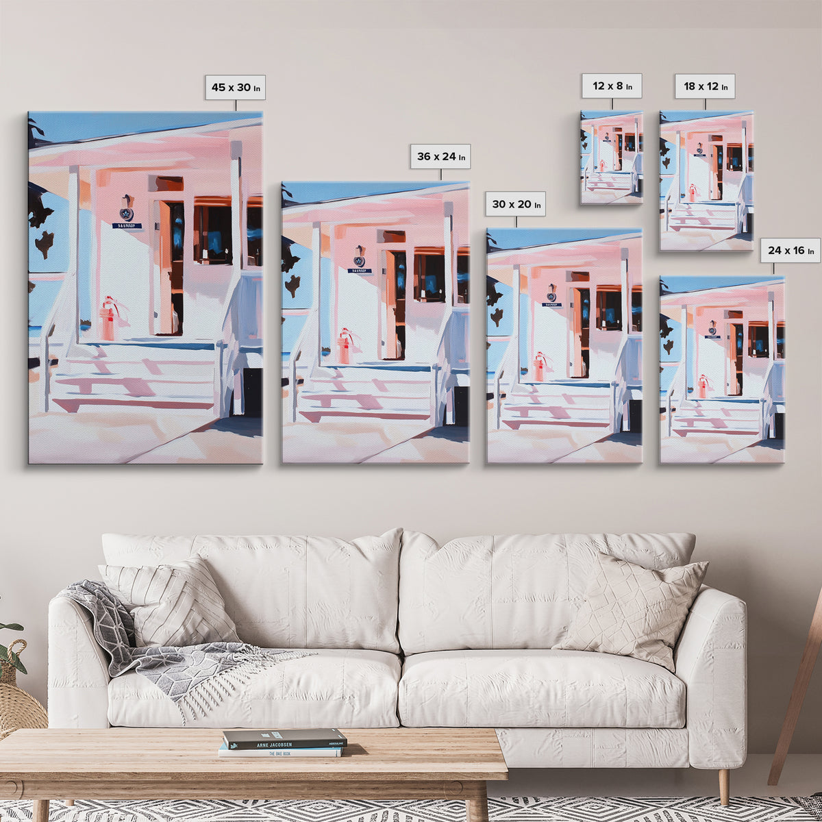 Beach House, Coastal Art, Nautical Decor, Minimalist Wall Art, Framed Canvas Print, Modern Home, Living Room Art, Pastel Painting