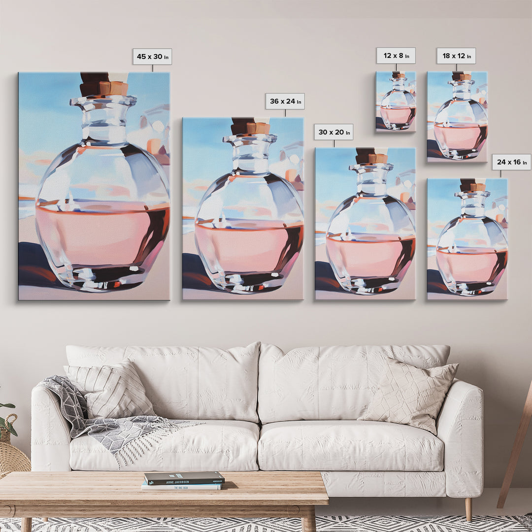 Abstract Bottle, Pink Aesthetic, Modern Kitchen Wall Art, Contemporary Bar Decor, Minimalist Still Life, Framed Canvas Print