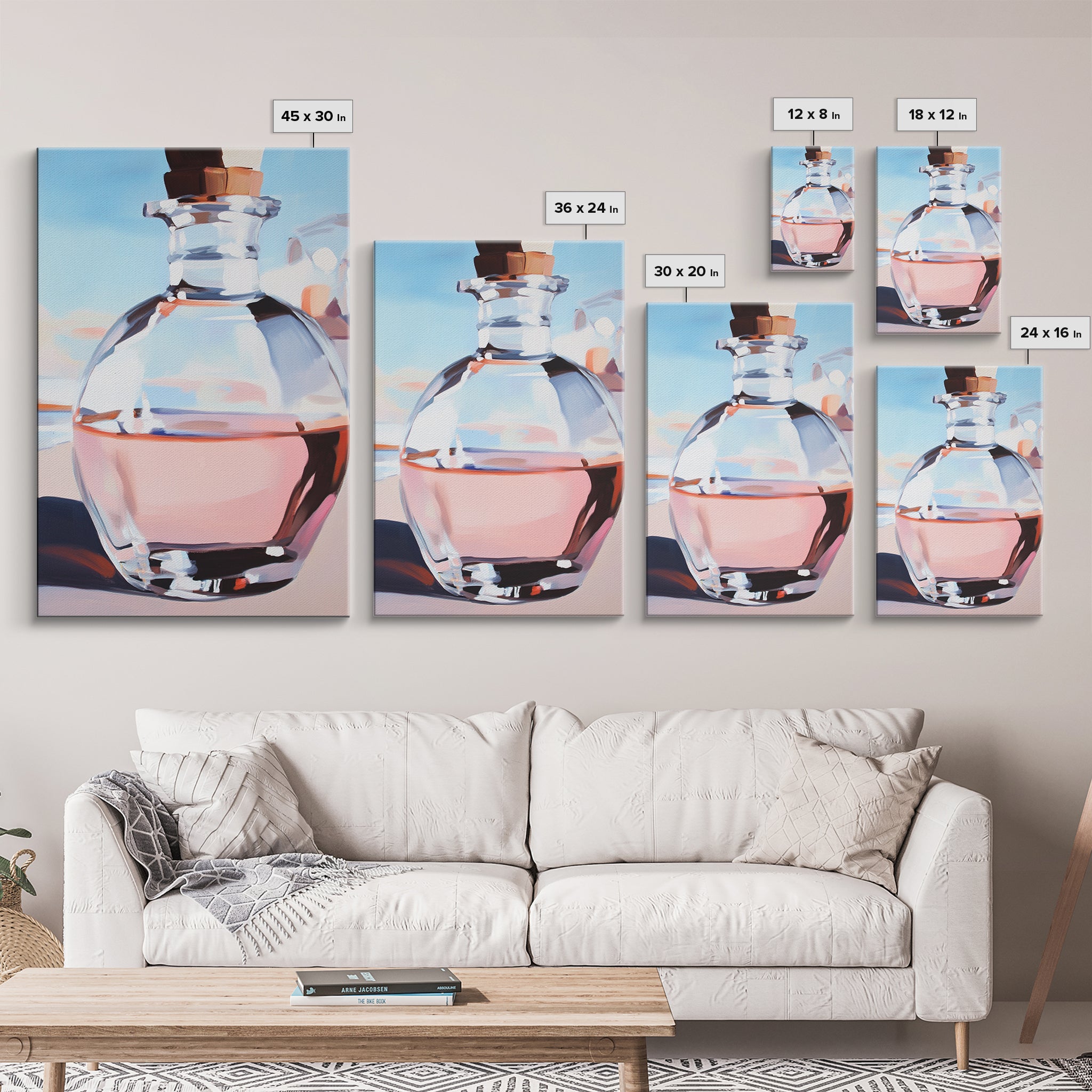 Abstract Bottle, Pink Aesthetic, Modern Kitchen Wall Art, Contemporary Bar Decor, Minimalist Still Life, Framed Canvas Print