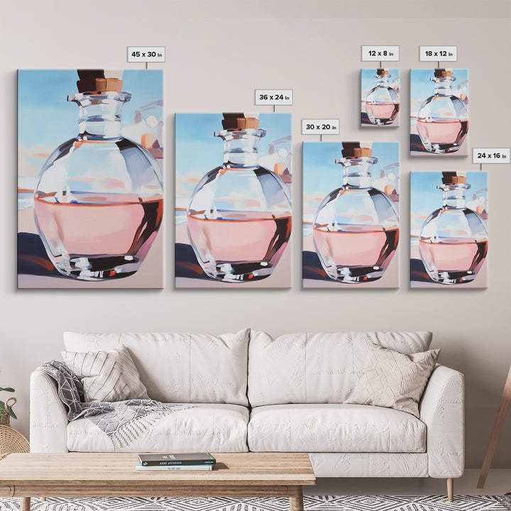 Abstract Bottle, Pink Aesthetic, Modern Kitchen Wall Art, Contemporary Bar Decor, Minimalist Still Life, Framed Canvas Print