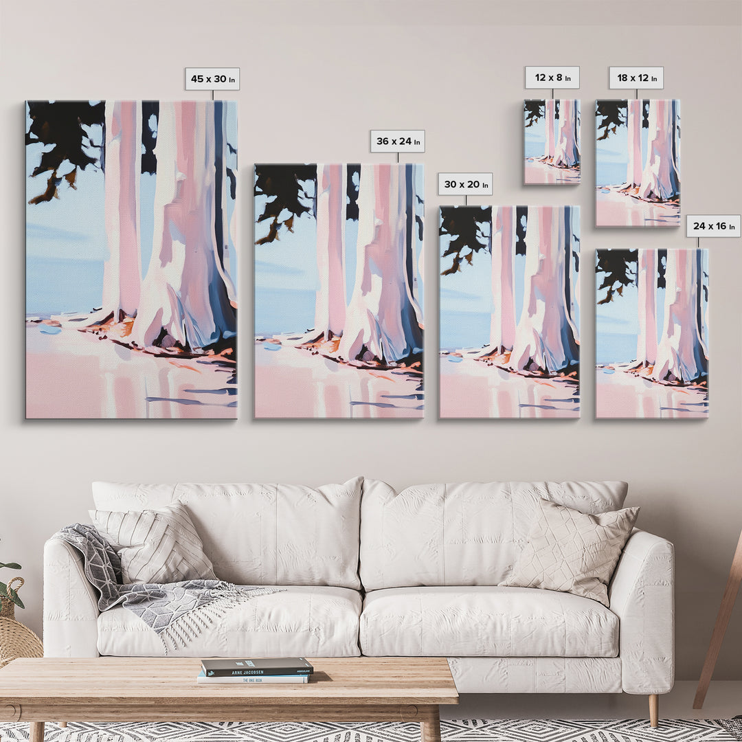 Birch Trees, Modern Forest Art, Minimalist Nature Painting, Cozy Cabin Wall Decor, Framed Canvas Print, Scandinavian Home Aesthetic