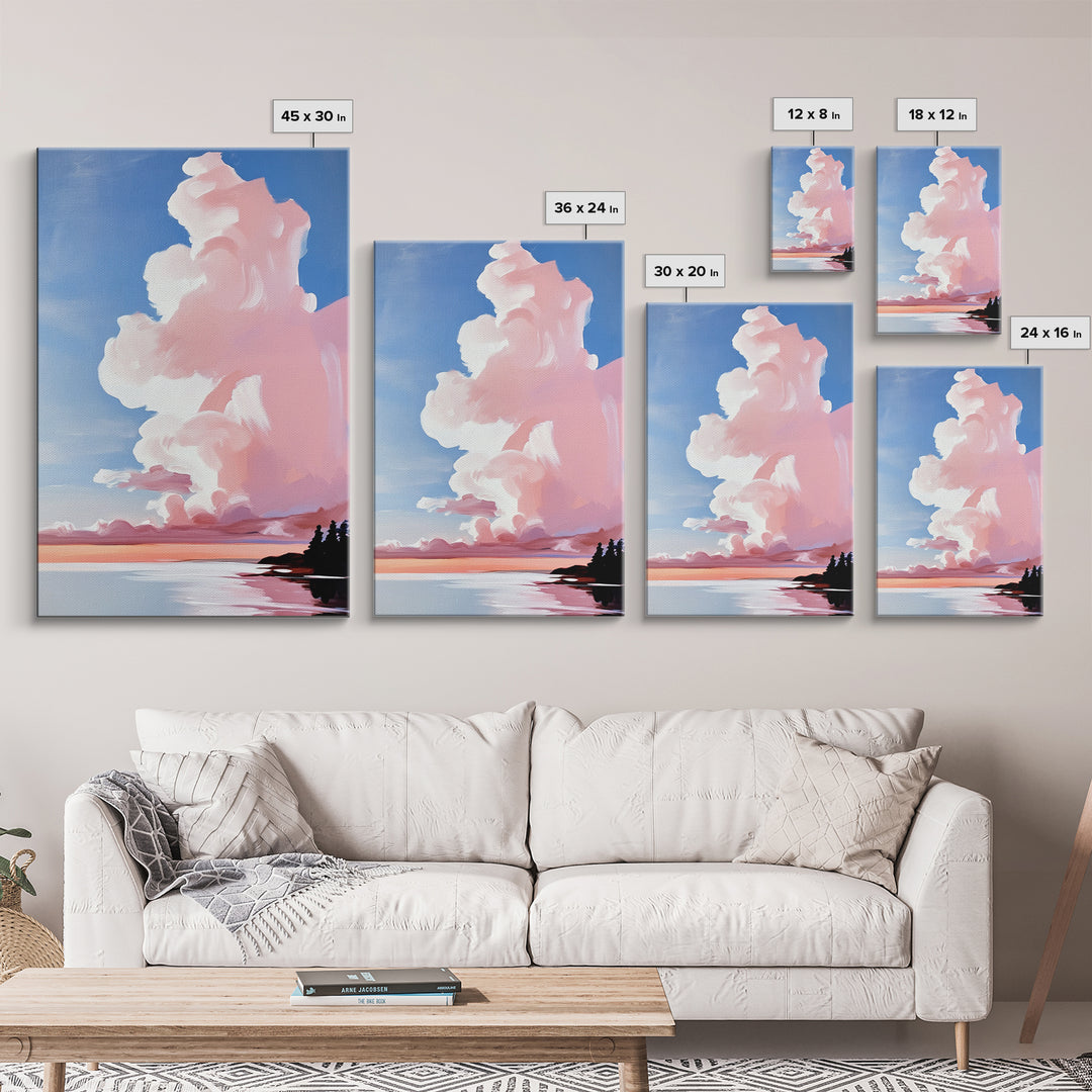 Pink Clouds, Sunset Sky, Dreamy Wall Art, Romantic Painting, Pastel Decor, Soft Aesthetic, Nature Inspired, Canvas Print, Bedroom Art