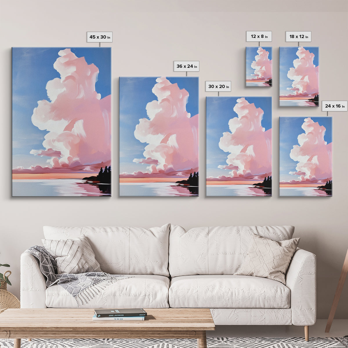 Pink Clouds, Sunset Sky, Dreamy Wall Art, Romantic Painting, Pastel Decor, Soft Aesthetic, Nature Inspired, Canvas Print, Bedroom Art