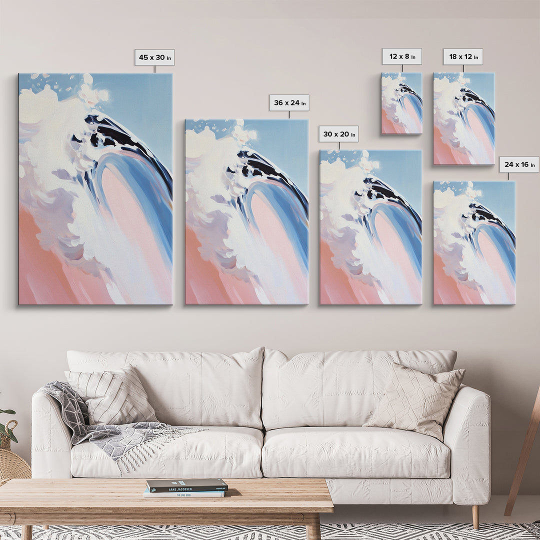 Ocean Curl, Surfer Wave Art, Framed Canvas Print, Beach House Decor, Coastal Painting, Summer Vibes Artwork, Minimalist Seascape