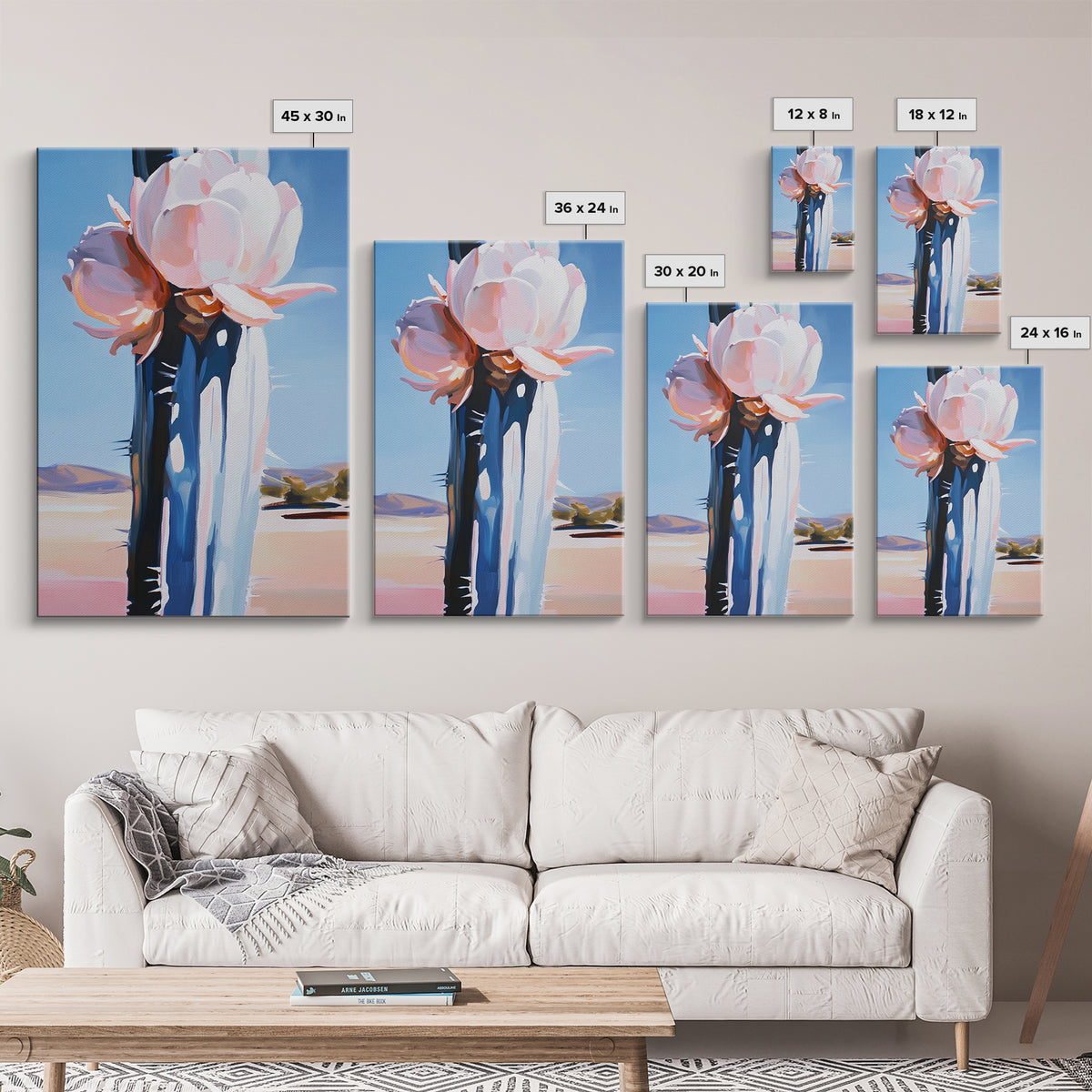 Desert Flowers, Modern Botanical Art, Pastel Succulent Painting, Nature Inspired Wall Decor, Framed Canvas Print, Aesthetic Home Art