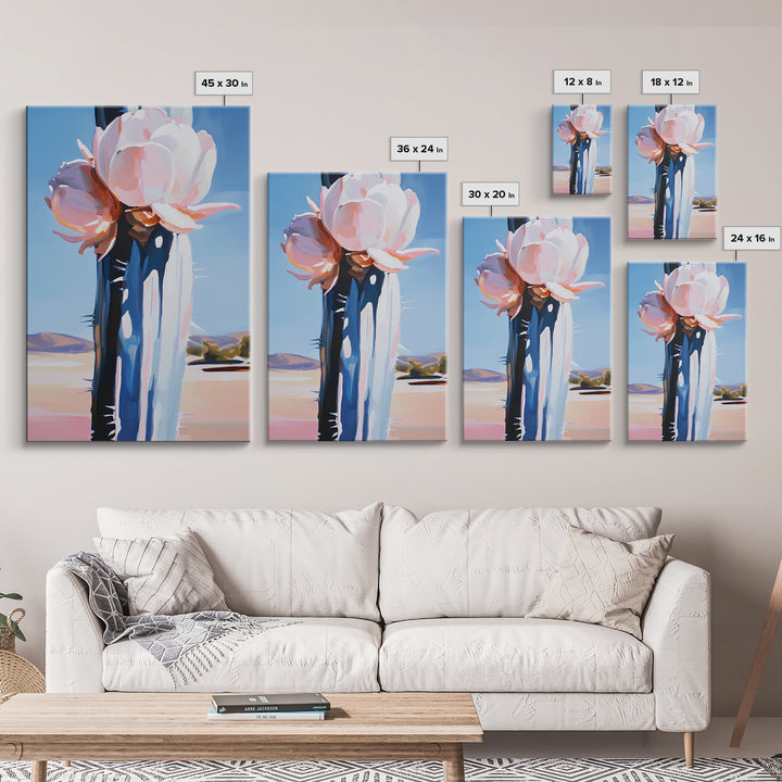 Desert Flowers, Modern Botanical Art, Pastel Succulent Painting, Nature Inspired Wall Decor, Framed Canvas Print, Aesthetic Home Art