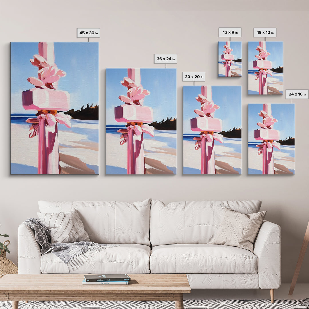 Abstract Coastal Pillar, Ocean Inspired Art, Minimalist Blue Aesthetic, Beach House Decor, Canvas Print, Framed Canvas Print