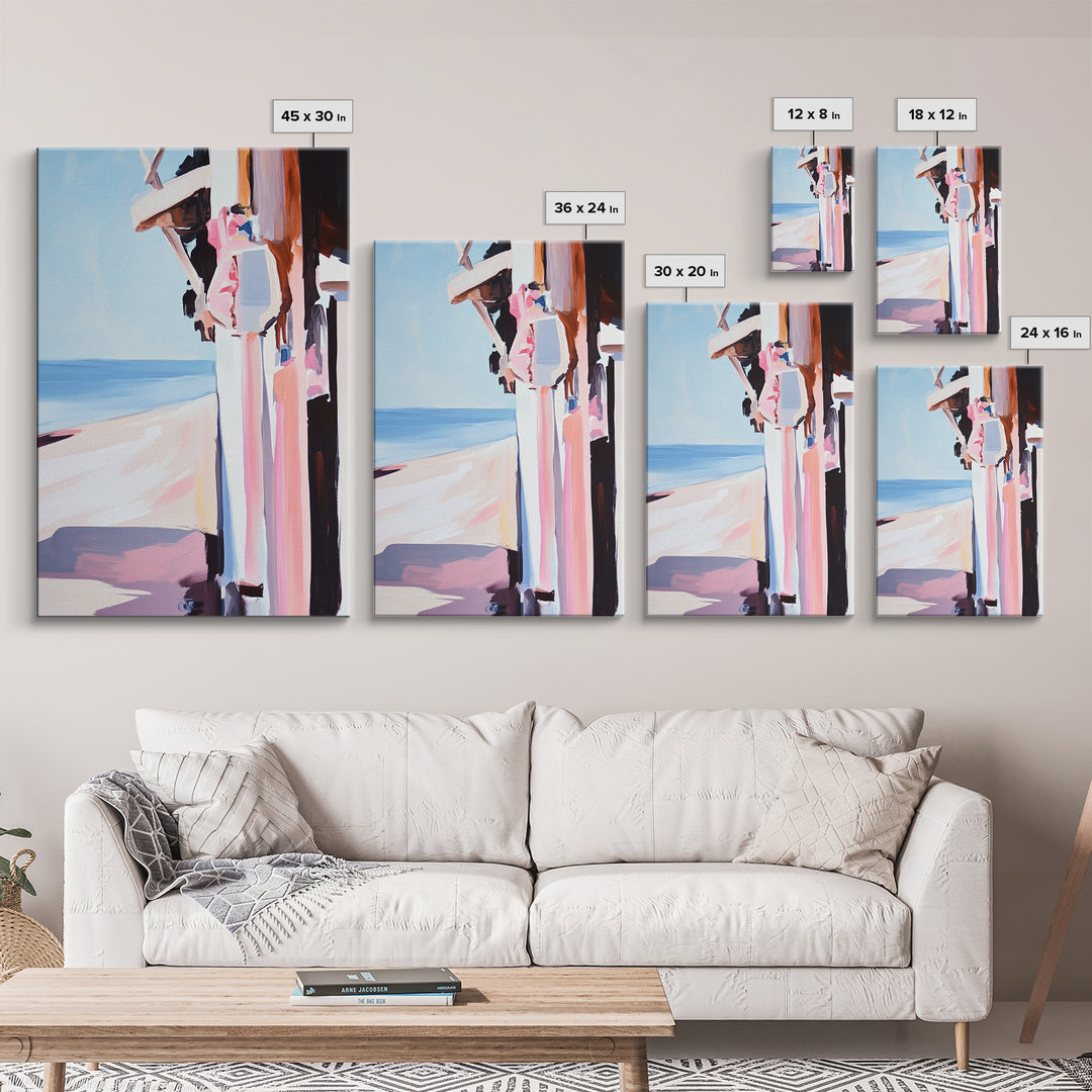 Beachside Figure, Coastal Minimalist Art, Abstract Summer Aesthetic, Tranquil Seaside Decor, Canvas Print, Framed Canvas Print