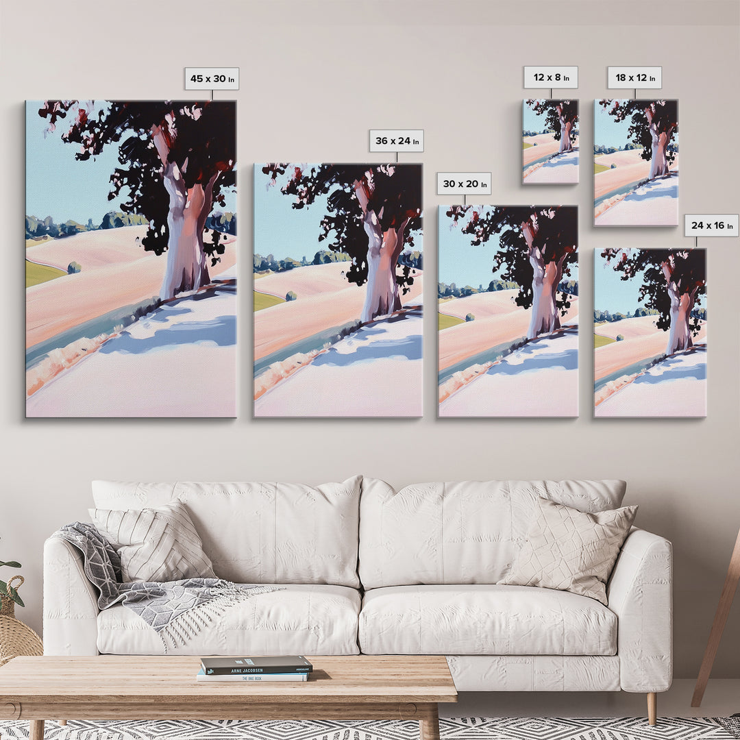 Rolling Hills, Tranquil Landscape, Country Scene, Framed Canvas Print, Rustic Farmhouse Decor, Nature Wall Art, Cozy Living Room Artwork