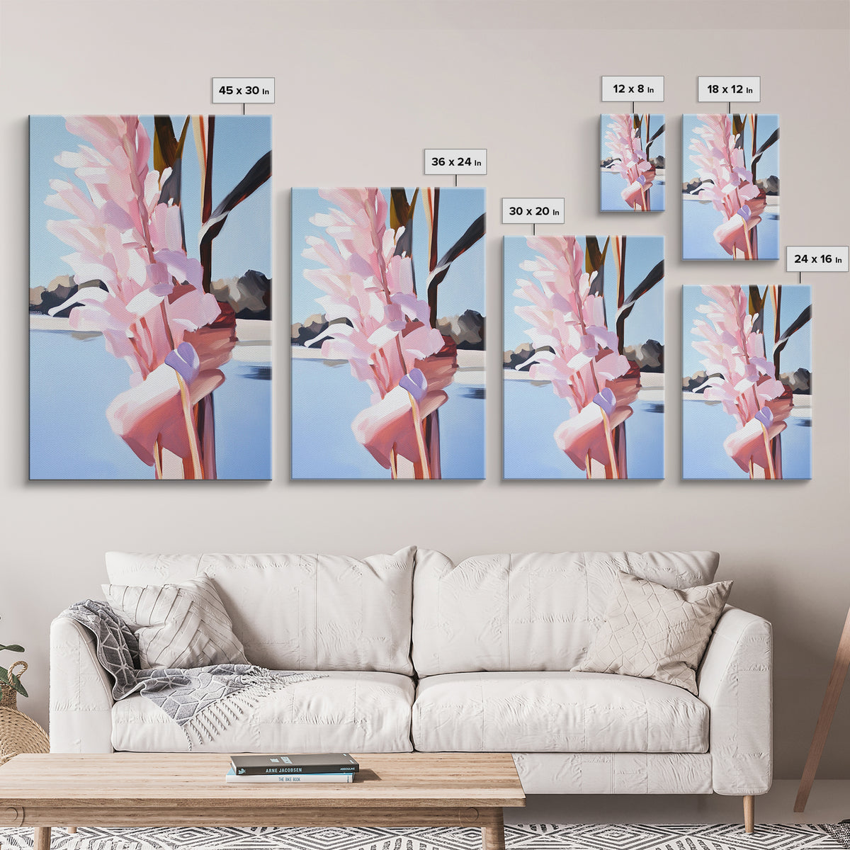 Botanical, Pink Flowers, Summer Nature Art, Canvas Print, Floral Painting, Minimalist Wall Decor, Feminine Home Art, Bedroom Wall Art