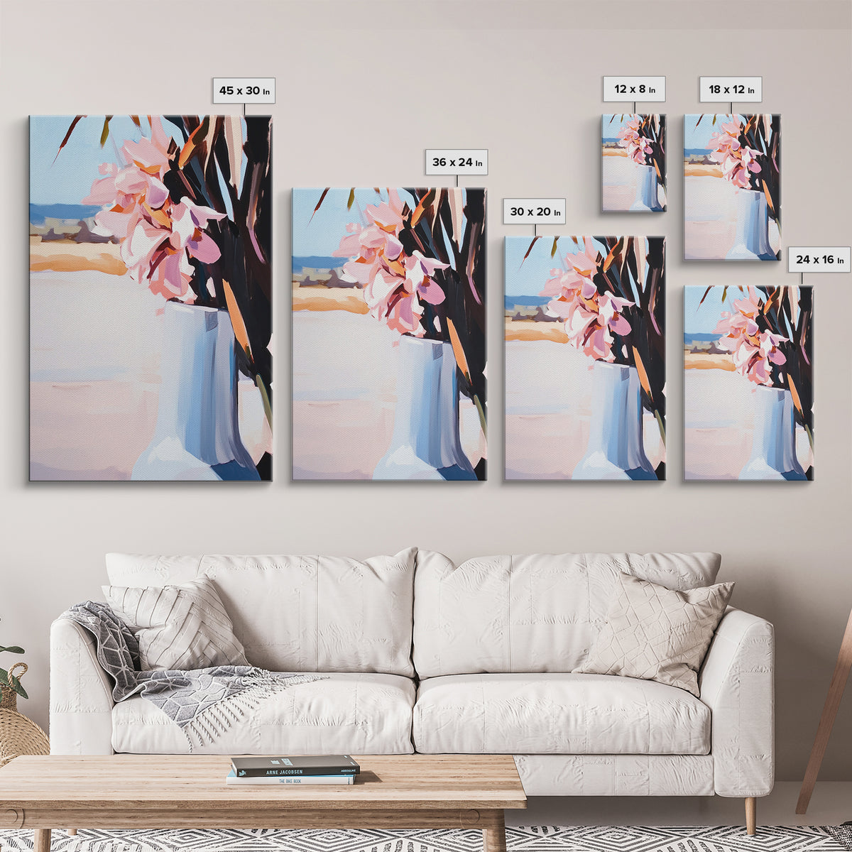 Beach Vase, Coastal Florals, Ocean Breeze, Relaxing Summer Art, Minimalist Aesthetic, Pastel Painting, Living Room Art, Canvas Print