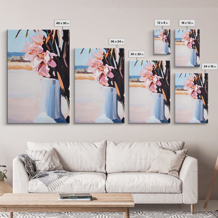 Beach Vase, Coastal Florals, Ocean Breeze, Relaxing Summer Art, Minimalist Aesthetic, Pastel Painting, Living Room Art, Canvas Print