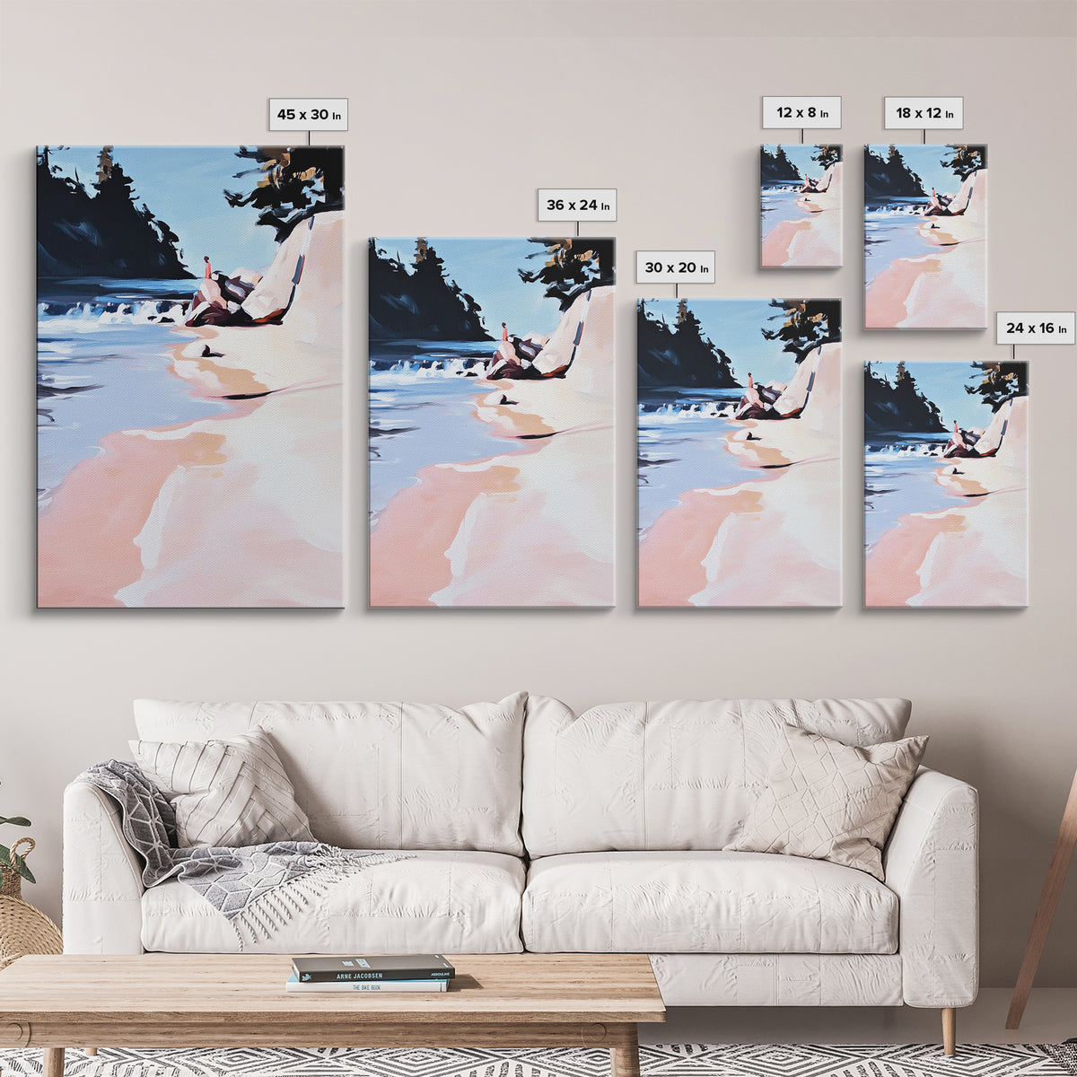 Coastal Escape, Beach Serenity, Soft Ocean Art, Tranquil Nature Scene, Summer Home Decor, Relaxing Wall Art, Framed Canvas Print