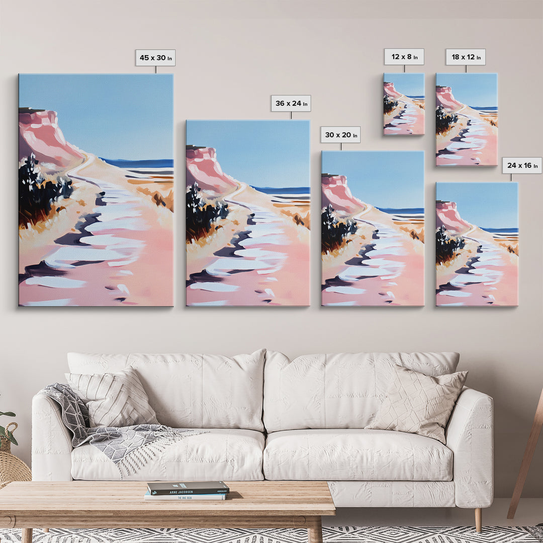 Coastal Path, Scenic Ocean Trail, Seaside Cliffs Art, Framed Canvas Print, Nautical Wall Decor, Beach House Aesthetic Artwork