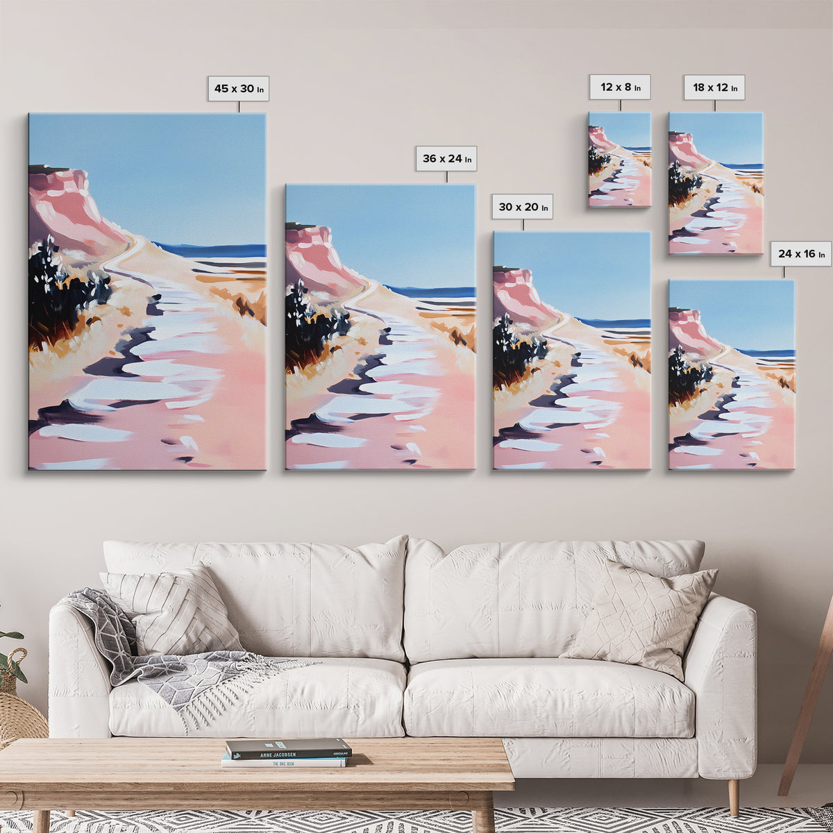 Coastal Path, Scenic Ocean Trail, Seaside Cliffs Art, Framed Canvas Print, Nautical Wall Decor, Beach House Aesthetic Artwork