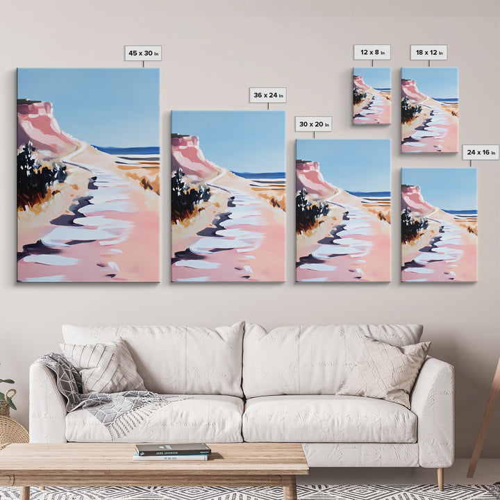 Coastal Path, Scenic Ocean Trail, Seaside Cliffs Art, Framed Canvas Print, Nautical Wall Decor, Beach House Aesthetic Artwork