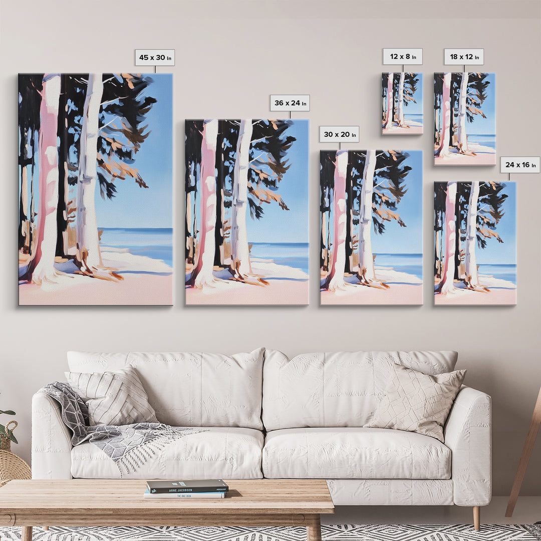 Birch Trees, Lakeside Forest Art, Nature Landscape Print, Framed Canvas Print, Rustic Cabin Decor, Modern Minimalist Wall Art