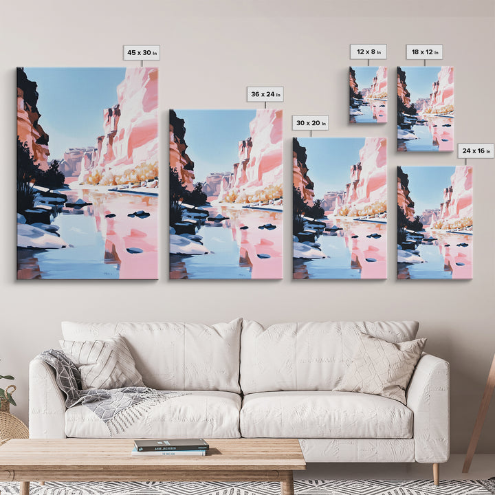 Canyon River, Reflection, Rocks, Framed Canvas Print, Nature Wall Art, Western Decor, Living Room Art, Minimalist Landscape, Boho Art