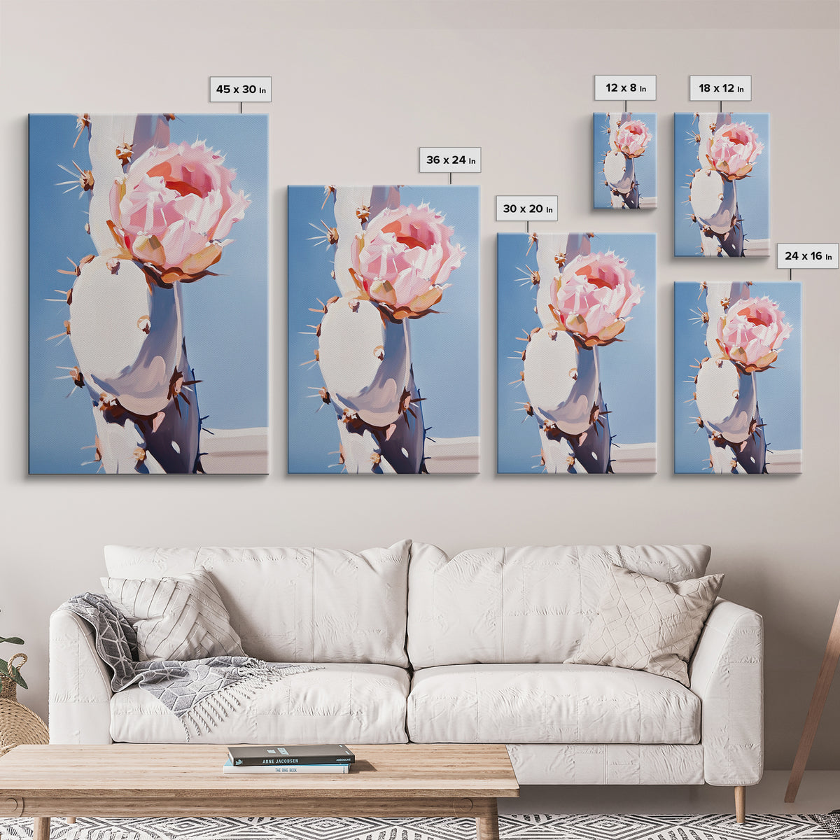 Cactus, Blooming Flower, Desert, Framed Canvas Print, Southwest Wall Art, Boho Aesthetic, Nature Decor, Botanical Art, Bedroom Art