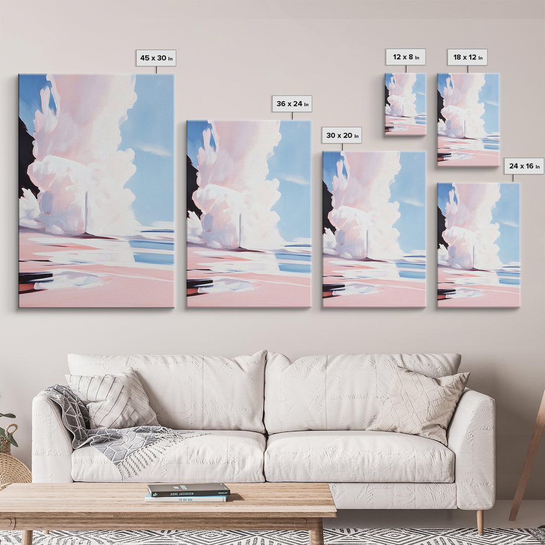 Pink Clouds, Sky Art, Dreamy Landscape, Serene Wall Decor, Blue and Pink Painting, Framed Canvas Print, Office Decor, Aesthetic Gift