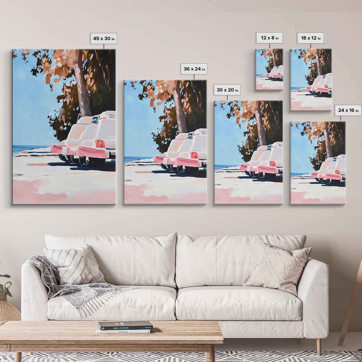 Cliffs and Water, Nature Wall Art, Minimalist Landscape, Coastal Home Decor, Blue and Pink Art, Framed Canvas Print, Office Wall Decor