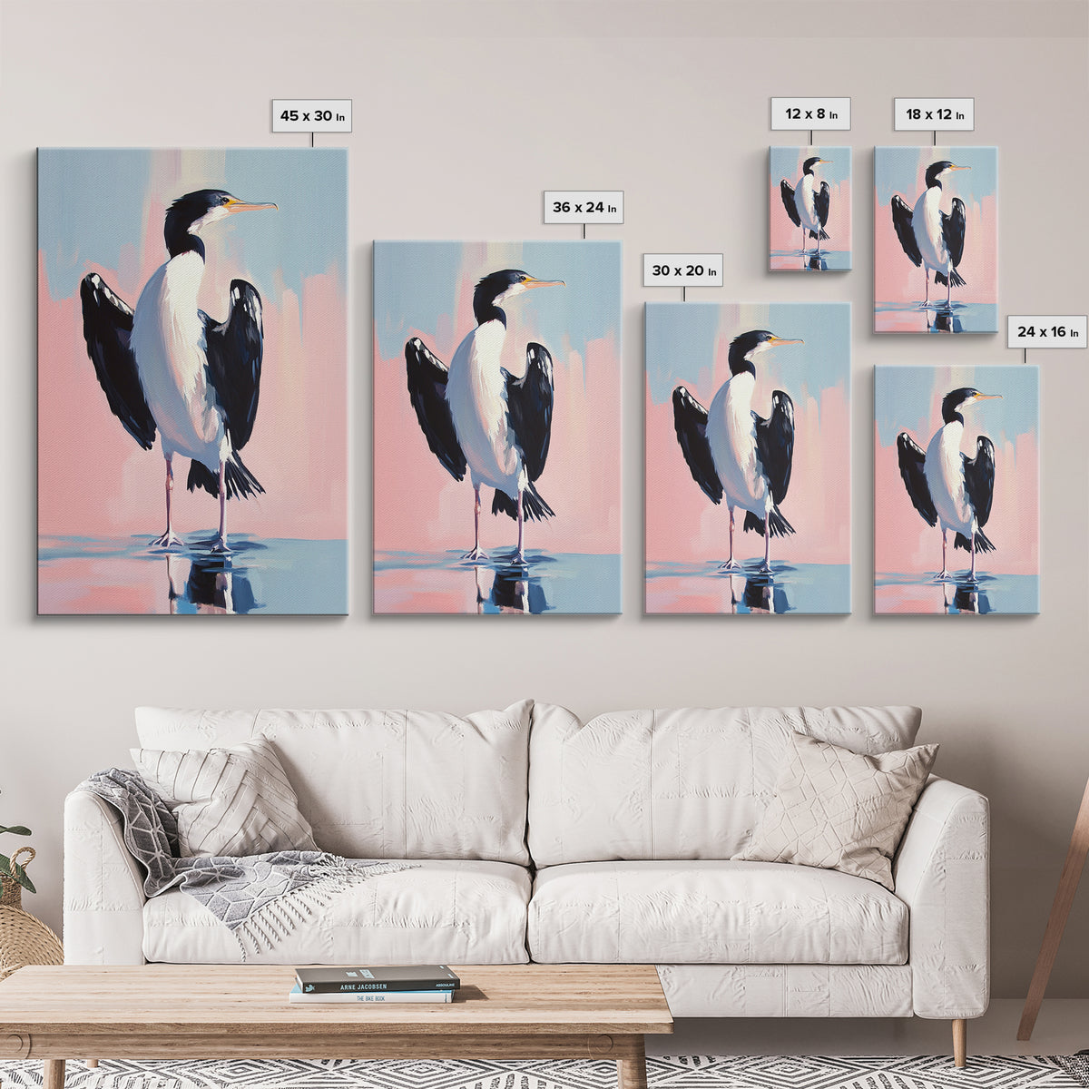 Coastal Bird Art, Modern Seabird Painting, Pastel Beach Decor, Contemporary Animal Print, Framed Canvas Print, Living Room Wall Art