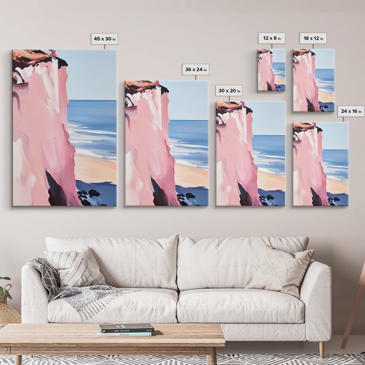 Cliffside Ocean Art, Coastal Landscape Painting, Serene Seaside Decor, Beach House Print, Framed Canvas Print, Living Room Wall Art