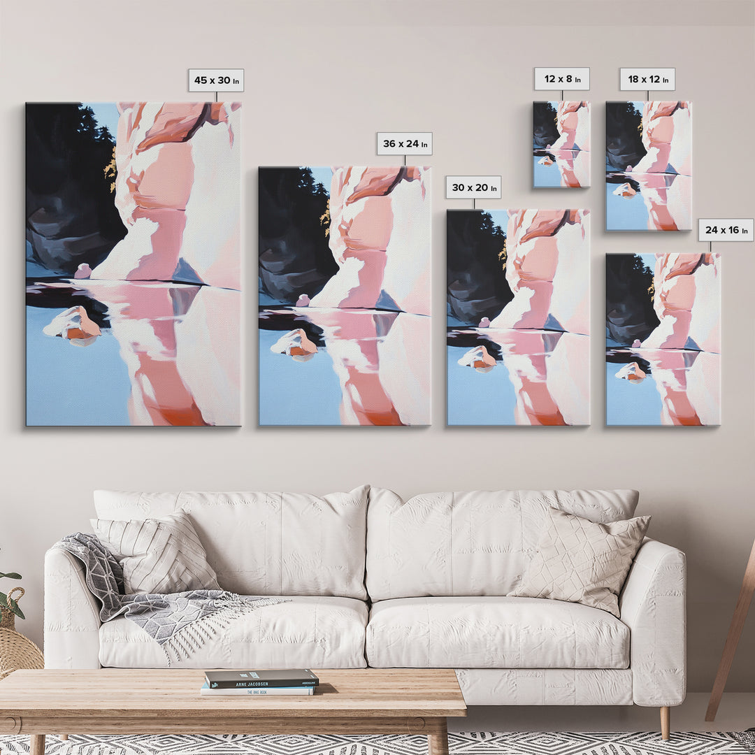 Canyon Reflection Art, Abstract Landscape Painting, Earthy Modern Decor,Nature Wall Print, Framed Canvas Print, Living Room Wall Art