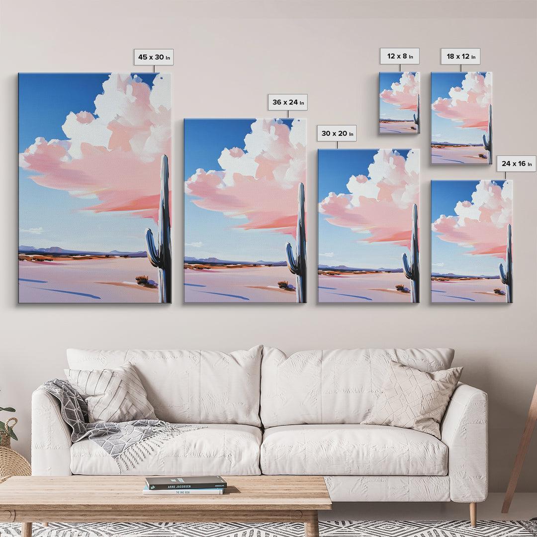 Desert Cactus Art, Southwestern Landscape Painting, Warm Boho Decor, Modern Nature Print, Framed Canvas Print, Living Room Wall Art