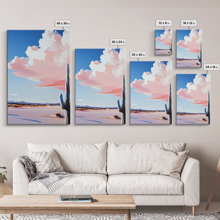 Desert Cactus Art, Southwestern Landscape Painting, Warm Boho Decor, Modern Nature Print, Framed Canvas Print, Living Room Wall Art