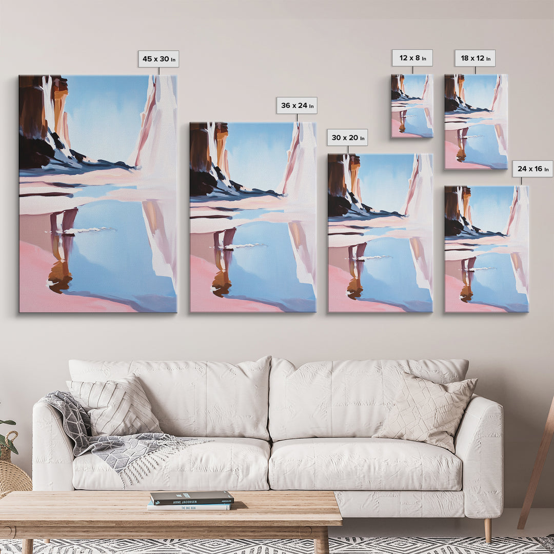 Canyon Lake View, Abstract Western Landscape, Earthy Desert Colors, Modern Nature Art, Framed Canvas Print, Entryway Wall Art