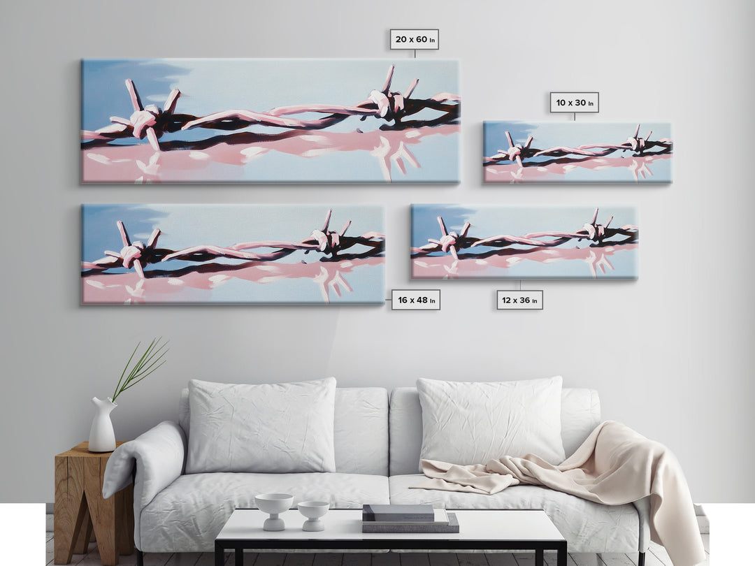 Barbed Wire, Abstract Fence, Rustic Wall Art, Framed Canvas Print, Minimalist Country Decor, Industrial Farmhouse, Western Artwork